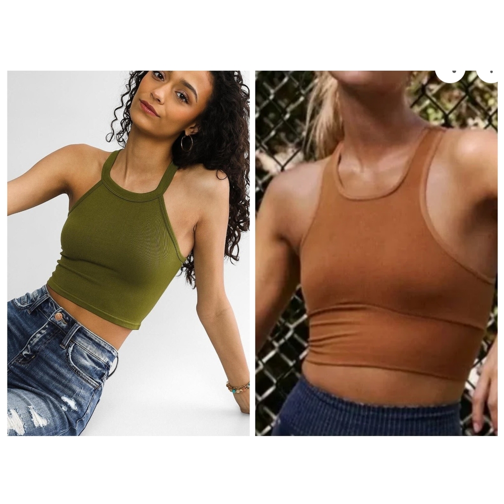 EUC LOT OF 2| Intimately FP Seamless Crop Tank Green| FP Movement Bra Copper| S